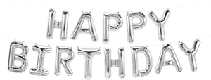 Silver Happy Birthday Balloon Banner PNG Image