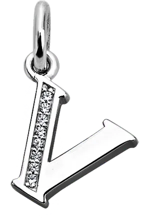 Silver Letter V Pendantwith Diamonds PNG Image