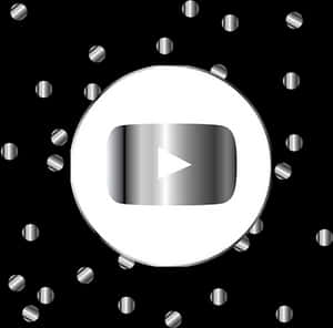 Silver Play Button Surroundedby Icons PNG with transparent background