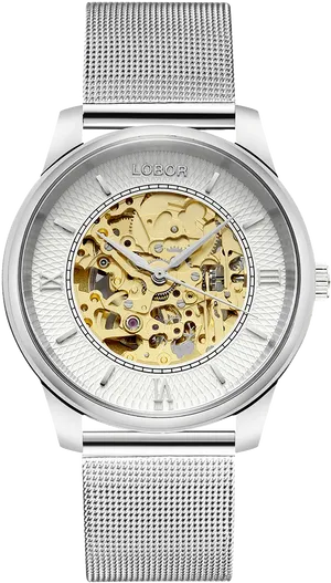 Silver Skeleton Dial Watch PNG Image