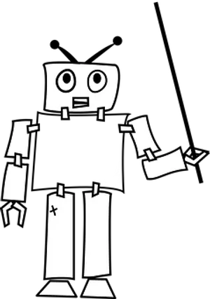 Simplified Blackand White Robot Illustration PNG Image