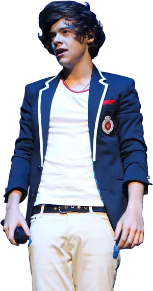 Singerin Blue Blazer Performing PNG Image