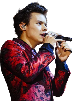 Singerin Red Floral Jacket Performing PNG Image