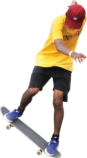 Skateboarderin Action Yellow Shirt PNG Image