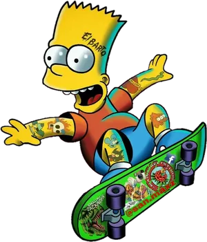 Skateboarding Bartwith Tattoos PNG Image