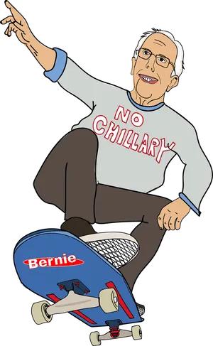 Skateboarding Bernie Sanders Cartoon PNG Image