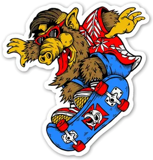 Skateboarding Wolf Sticker Art PNG Image