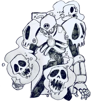 Skull Mech Warrior Drawing PNG Image