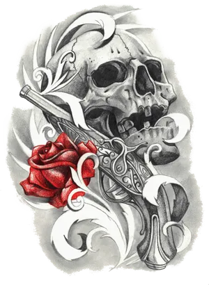 Skulland Rose Tattoo Design PNG Image