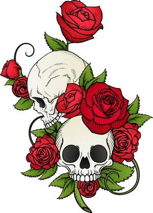 Skulland Roses Tattoo Design PNG Image