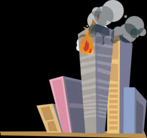 Skyscraper Fire Cartoon Illustration PNG image with transparent background