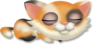 Sleeping Calico Cat Cartoon PNG Image