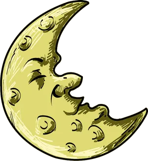 Sleeping Crescent Moon Cartoon PNG Image