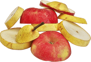 Sliced Applesand Pear Still Life PNG image with transparent background