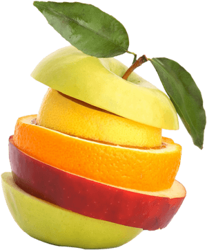Sliced Fruit Tower Creative Composition PNG image with transparent background