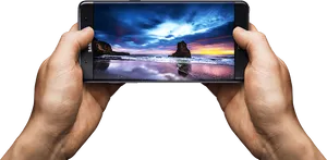Smartphone_ Displaying_ Beach_ Sunset PNG Image