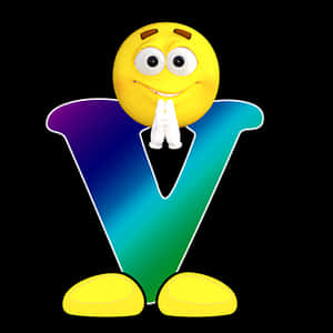 Smiley Faceon Letter V Graphic PNG image with transparent background