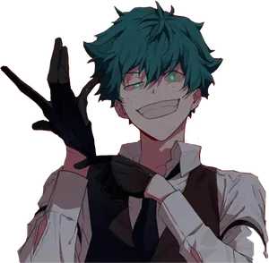 Smiling Anime Character Deku Dark Background PNG Image