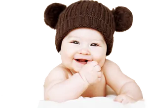 Smiling Babyin Brown Bear Hat PNG Image