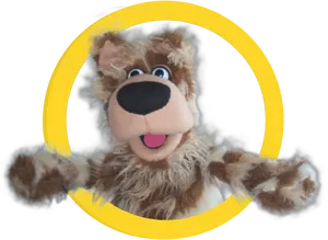 Smiling Bear Puppet Yellow Circle PNG Image