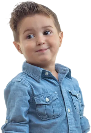 Smiling Boyin Denim Shirt PNG Image