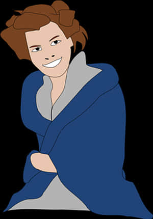 Smiling Cartoon Characterin Blue Robe PNG