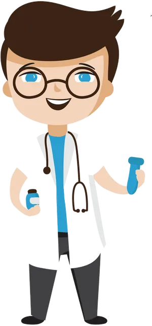 Smiling Cartoon Doctor Holding Test Tube PNG Image