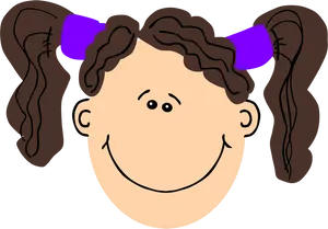 Smiling Cartoon Girlwith Brown Pigtails PNG Image