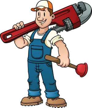 Smiling Cartoon Handyman With Tools PNG Image