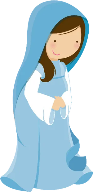 Smiling Cartoon Mariain Blue Veil PNG Image