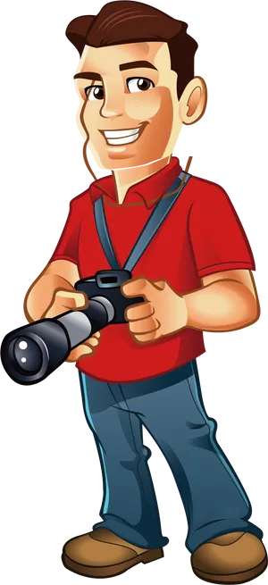 Smiling Cartoon Photographer PNG Image