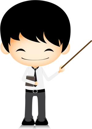 Smiling Cartoon Teacher Holding Pointer PNG Image