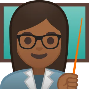 Smiling Cartoon Teacher With Pointer PNG Image