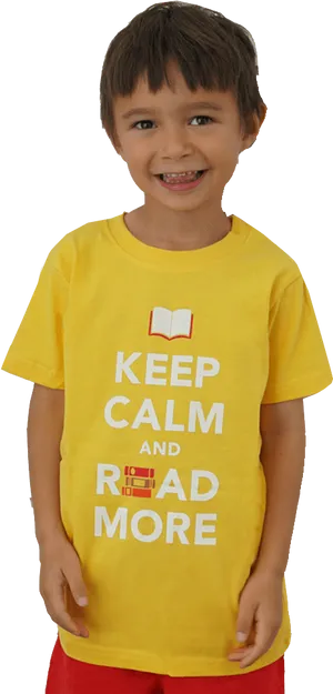 Smiling Child Yellow Reading Shirt PNG Image