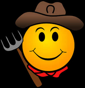 Smiling Emoji Cowboy Hat Pitchfork PNG image with transparent background