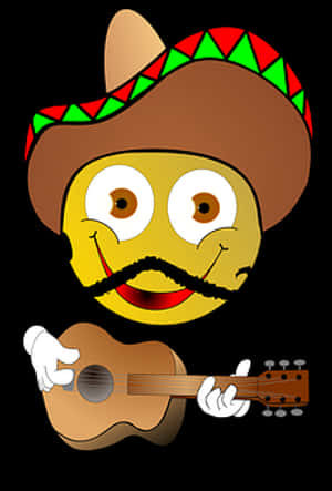 Smiling_ Emoji_with_ Sombrero_and_ Guitar PNG with transparent background