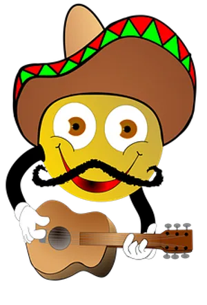 Smiling_ Emoji_with_ Sombrero_and_ Guitar PNG Image