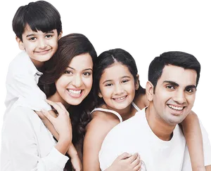 Smiling Family Portrait White Attire PNG Image