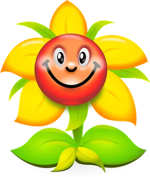 Smiling Flower Cartoon Character PNG Image