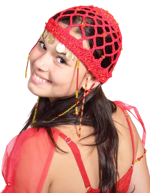 Smiling Girlin Traditional Headpiece PNG Image