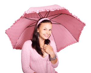 Smiling Girlwith Pink Umbrella PNG image with transparent background
