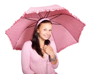 Smiling Girlwith Pink Umbrella PNG Image