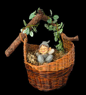 Smiling Gnomein Basket PNG image with transparent background