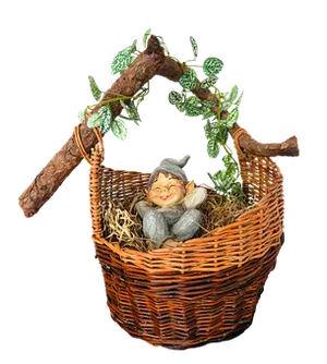 Smiling Gnomein Basket PNG Image