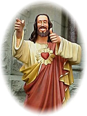 Smiling Jesus Statue Thumbs Up PNG Image