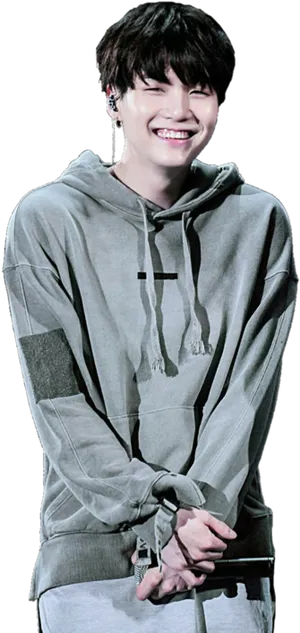 Smiling K Pop Starin Grey Hoodie PNG Image