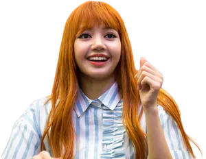 Smiling Kpop Artist Orange Hair PNG Image