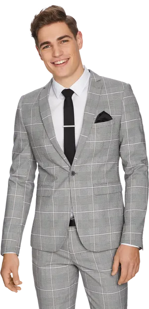 Smiling Manin Checkered Blazer PNG Image