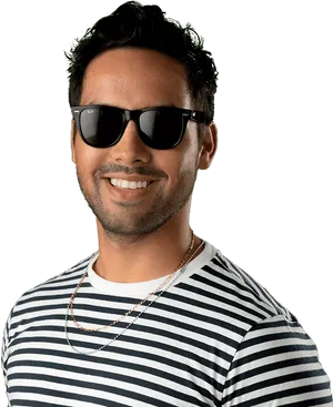 Smiling Manin Sunglassesand Striped Shirt PNG Image