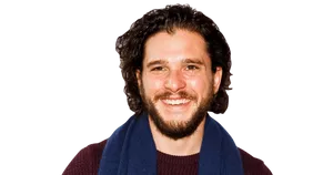 Smiling Manwith Curly Hairand Scarf PNG Image